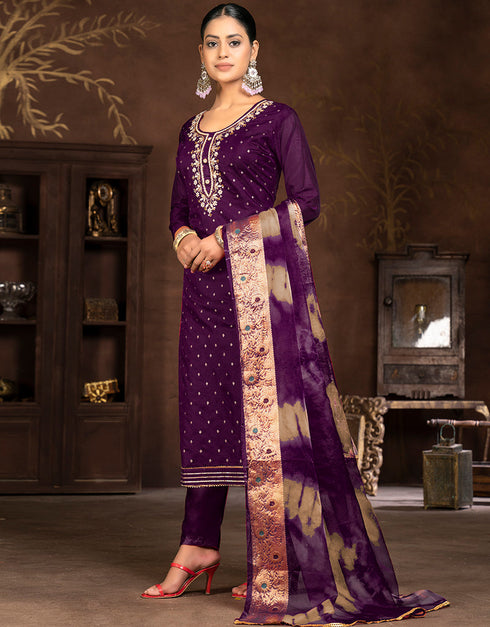 trendy purple modal butti designer party wear heavy salwar suit collection with purple santoon 13603-acy3691 Back View